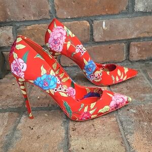 Aldo Red Floral Pointed-Toe Stiletto Heels